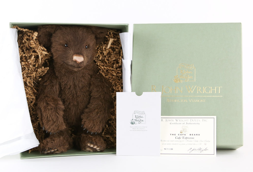 R JOHN WRIGHT - 'CAFÉ ESPRESSO' LIMITED EDITION TEDDY BEAR 12/125, BOXED & COA