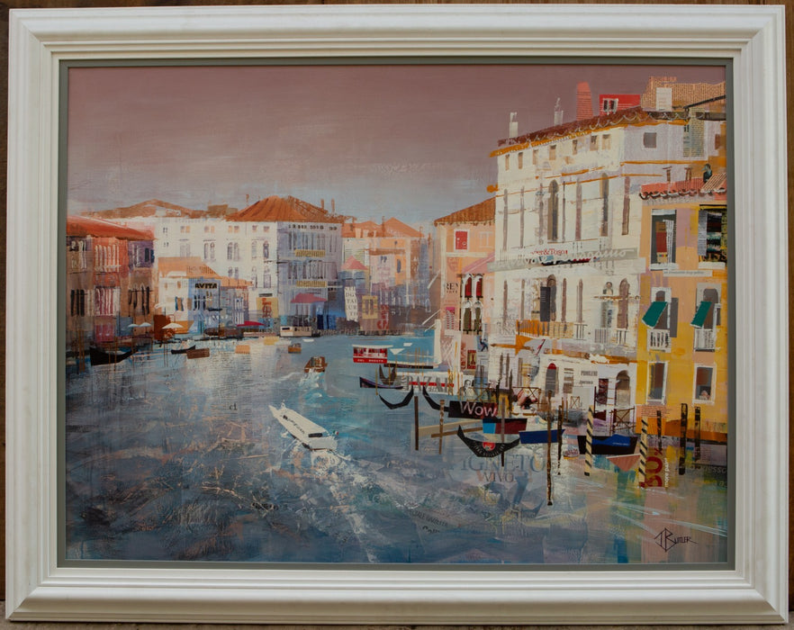 TOM BUTLER, 'CANAL GRANDEUR' VENICE, LARGE ORIGINAL MIXED MEDIA PAINTING, SIGNED