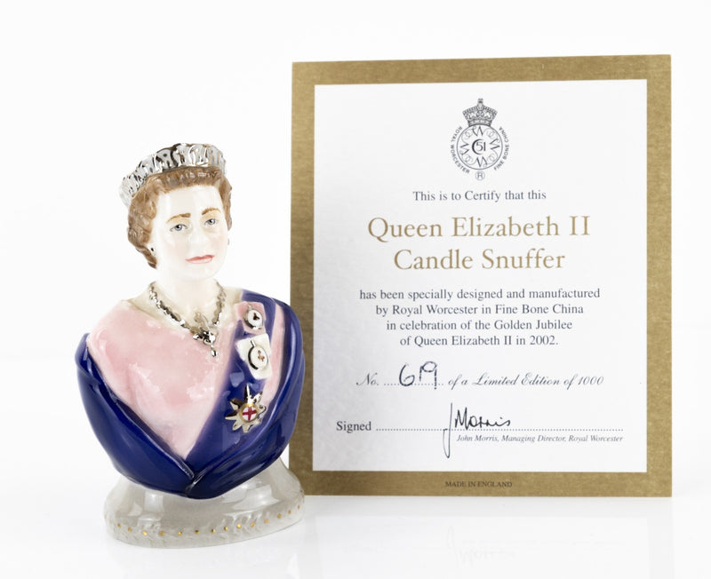 ROYAL WORCESTER QUEEN ELIZABETH & DUKE EDINBURGH LIMITED EDITION CANDLE SNUFFERS
