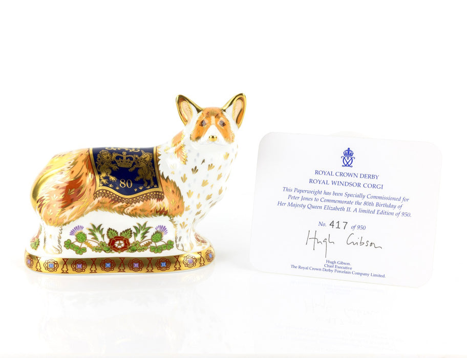 ROYAL CROWN DERBY 'ROYAL WINDSOR CORGI' LIMITED EDITION DOG PAPERWEIGHT & COA