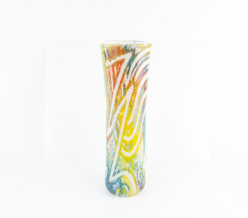 TIMOTHY HARRIS FOR ISLE OF WIGHT 'JAZZ' GLASS CYLINDRICAL SLENDER VASE SIGNED