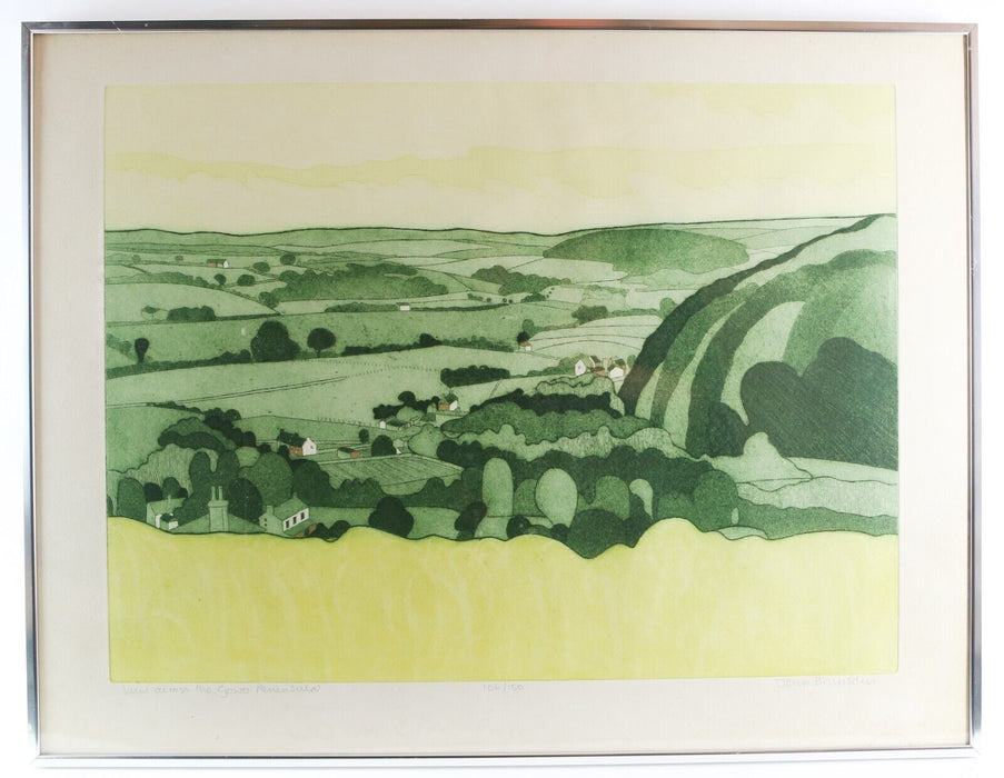 JOHN BRUNSDON 'VIEW ACROSS THE GOWER PENINSULA' LIMITED EDITION ETCHING, SIGNED