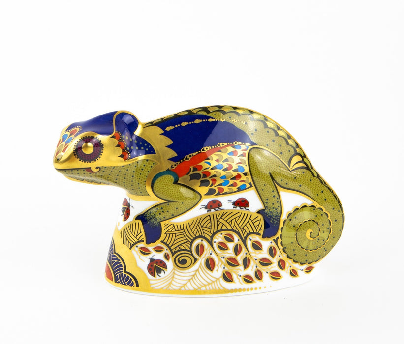 ROYAL CROWN DERBY ’CHAMELEON' PAPERWEIGHT FIGURE MODEL & GOLD STOPPER