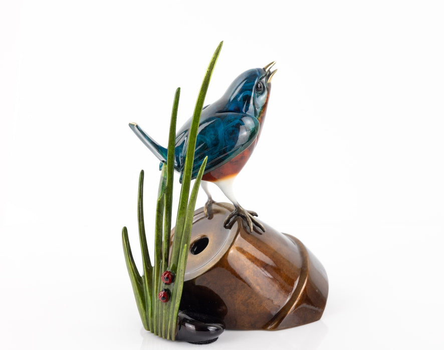 TIM 'FROGMAN' COTTERILL, BIRD ON FLOWERPOT, LIMITED EDITION BRONZE MODEL, SIGNED