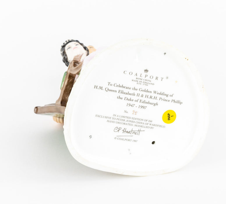 COALPORT - QUEEN ELIZABETH II & DUKE EDINBURGH GOLDEN WEDDING FIGURE & COA