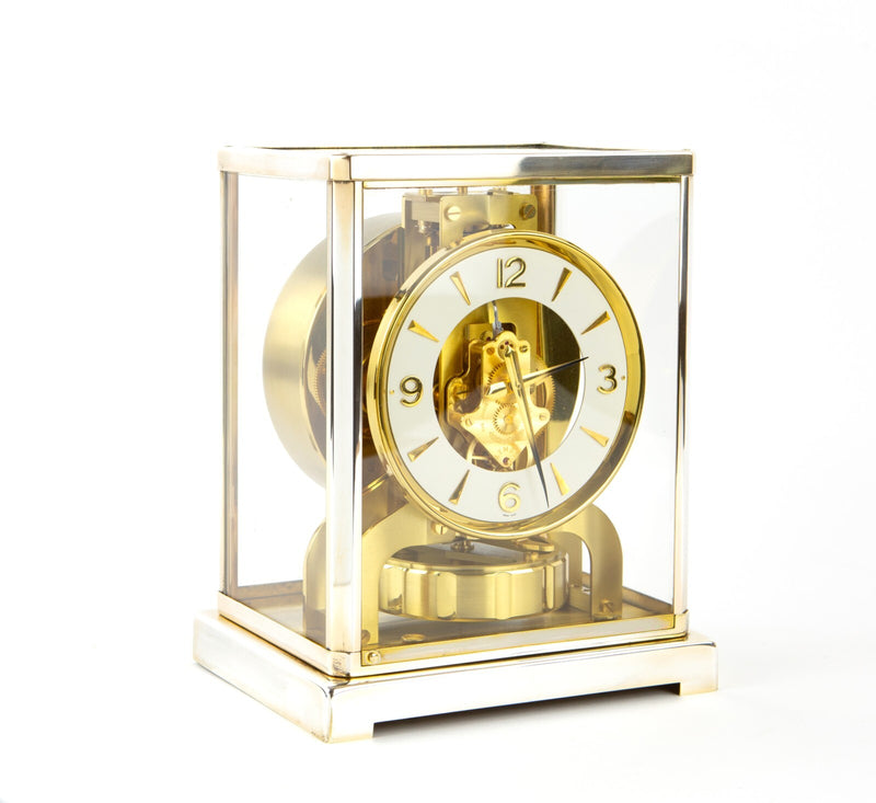 JAEGER LECOULTRE ATMOS RHODIUM PLATED SILVER COLOUR BRACKET MANTEL CLOCK, BOXED