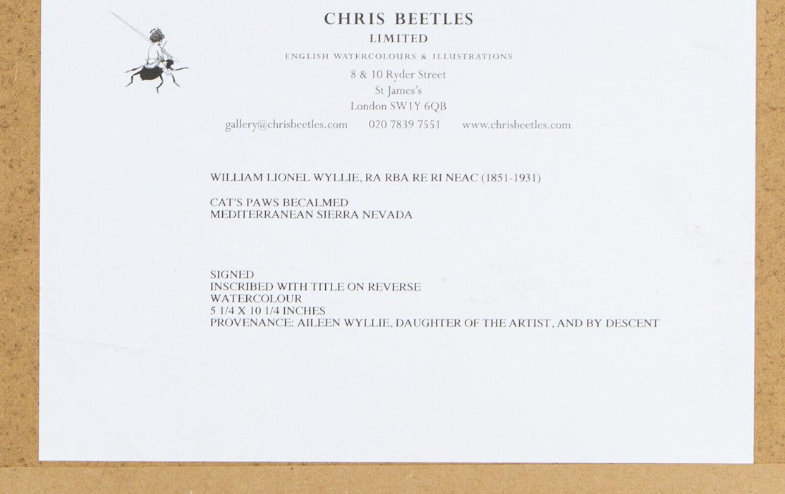 WILLIAM LIONEL WYLLIE 'CAT'S PAWS BECALMED, NEVADA' ORIGINAL WATERCOLOUR, SIGNED