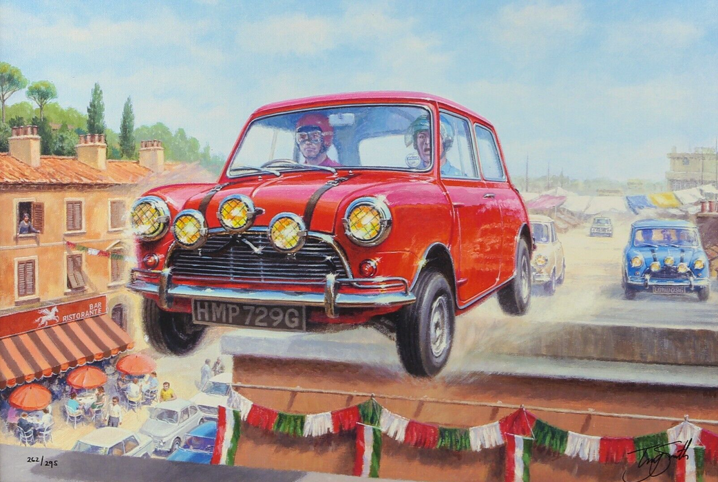 TONY SMITH 'GOING FOR GOLD' ITALIAN JOB CLASSIC MINI COOPERS PRINT 262/295 & COA