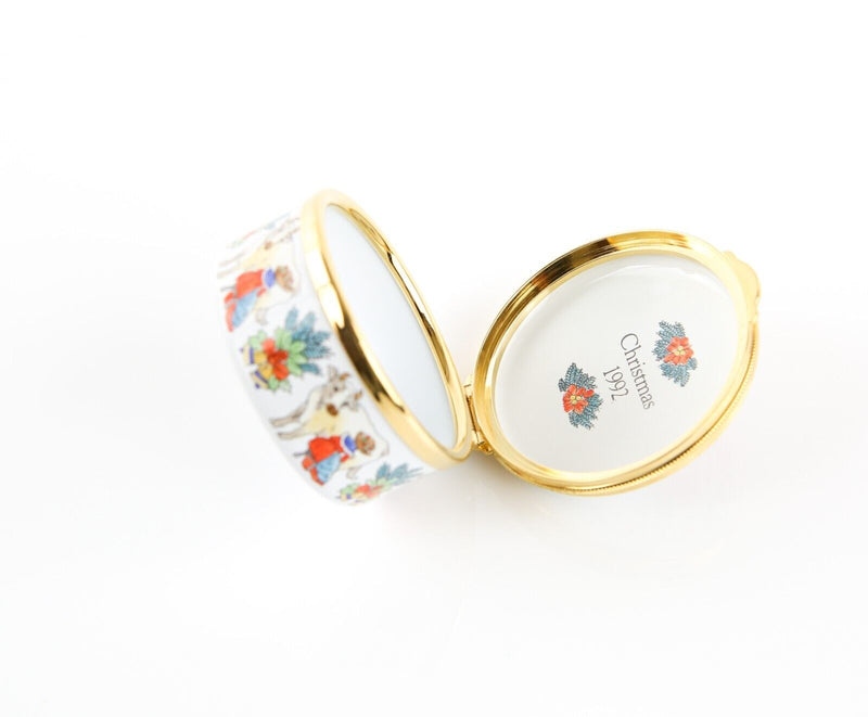 STAFFORDSHIRE 'CHRISTMAS 1992' MILKING MAIDS ENAMEL TRINKET PILL JEWELLERY BOX