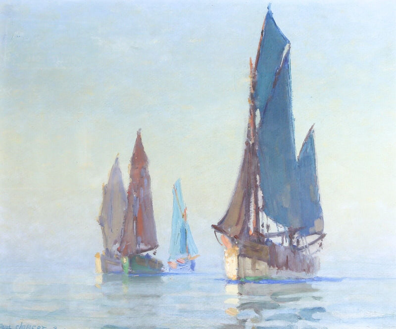 PAUL JOBERT (1863-1942) SAILING BOATS STUDY, ORIGINAL GOUACHE PAINTING, SIGNED