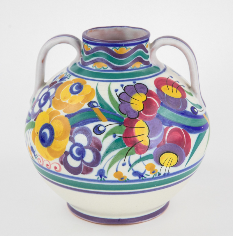 CARTER STABLER & ADAMS POOLE POTTERY TWIN-HANDLES OVOID FLORAL FOLIATE VASE 202