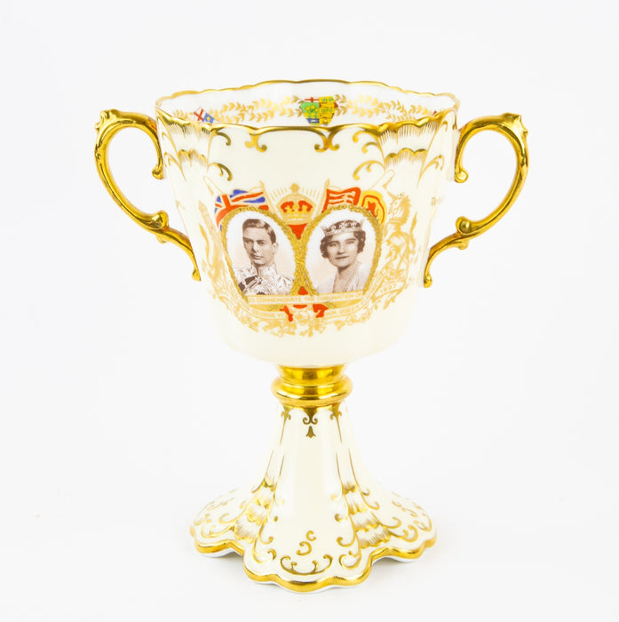 AYNSLEY - KING GEORGE VI & QUEEN ELIZABETH CORONATION LARGE GOBLET TROPHY VASE