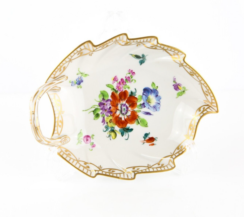 DRESDEN - FLORAL LEAF SHAPE CERAMIC TRINKET DISH BOWL