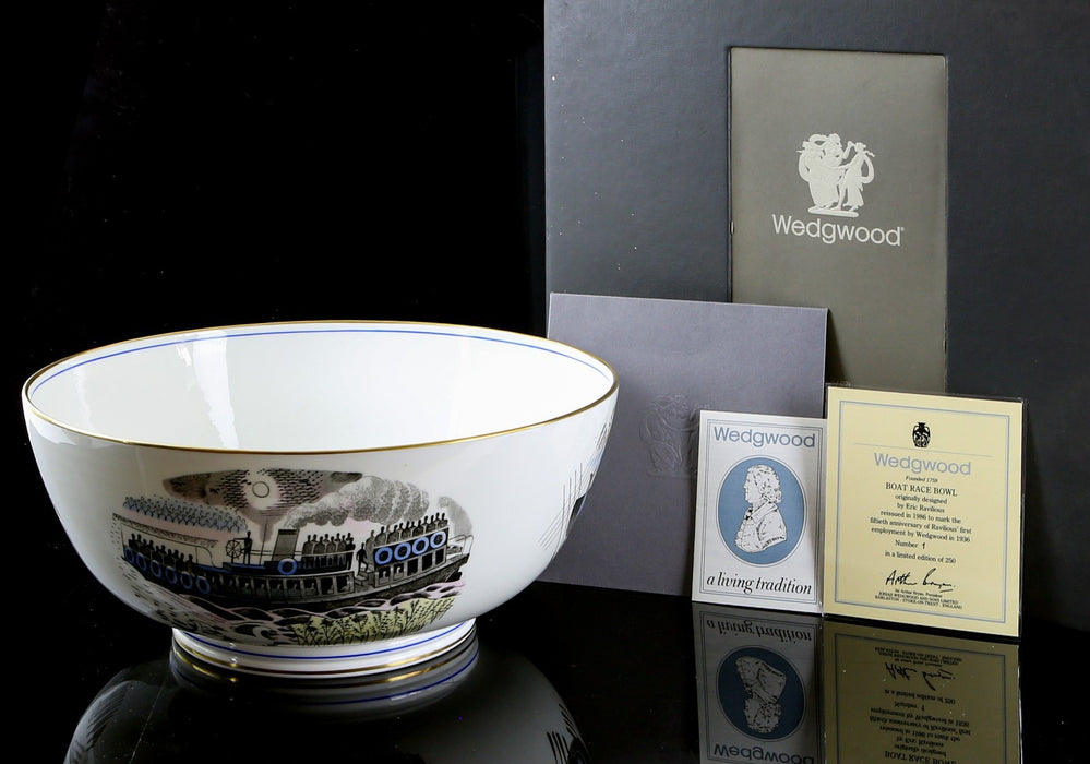 ERIC RAVILIOUS, WEDGWOOD 'BOAT RACE' LARGE CENTREPIECE BOWL 1/250, BOXED & COA