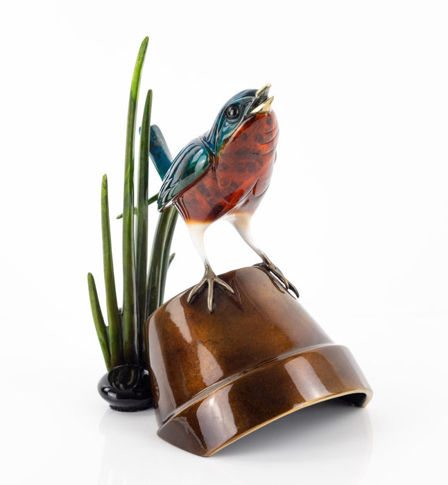 TIM 'FROGMAN' COTTERILL, BIRD ON FLOWERPOT, LIMITED EDITION BRONZE MODEL, SIGNED