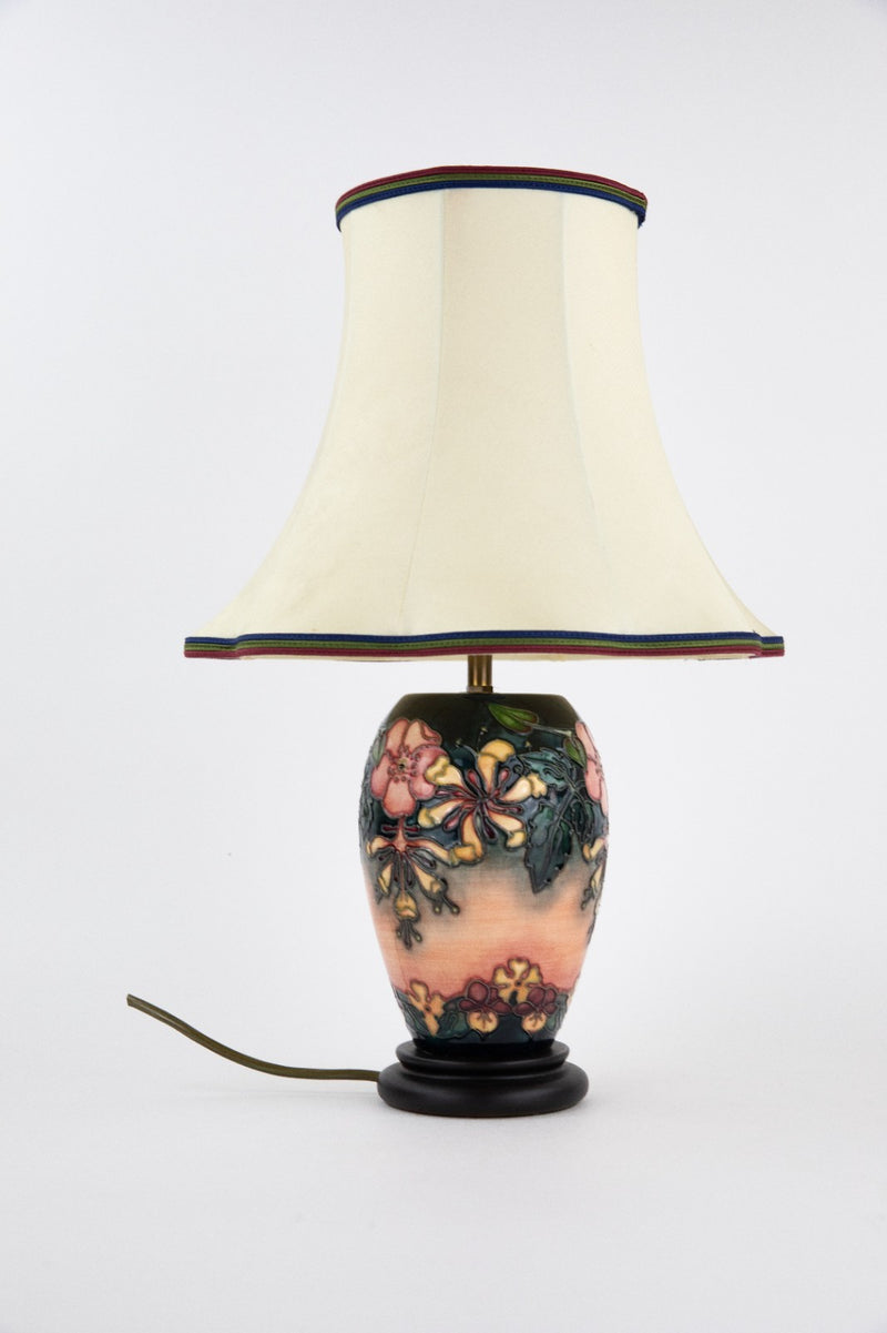 MOORCROFT POTTERY 'OBERON' RACHEL BISHOP FLORAL TABLE LAMP VASE