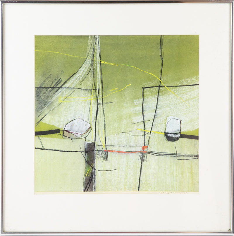 DAVID BLACKBURN - 1978 GREEN ABSTRACT ORIGINAL PASTEL, SIGNED