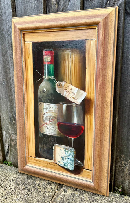 RAYMOND CAMPBELL, FINE WINE AND CHEESE, STILL LIFE, OIL PAINTING, SIGNED