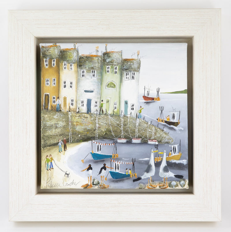 REBECCA LARDNER 'FLAGSHIPS' COASTAL SEASIDE HARBOUR BAY ORIGINAL PAINTING SIGNED