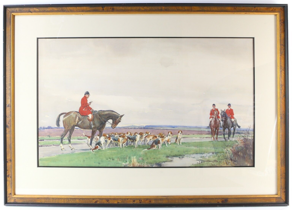 JOHN SANDERSON WELLS, 'THE MEET', HUNTING SCENE, WATERCOLOUR PAINTING, SIGNED