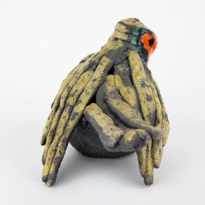ROSEMARY WREN, OXSHOTT POTTERY - ROBIN, STUDIO ART RAKU BIRD FIGURE MODEL SIGNED