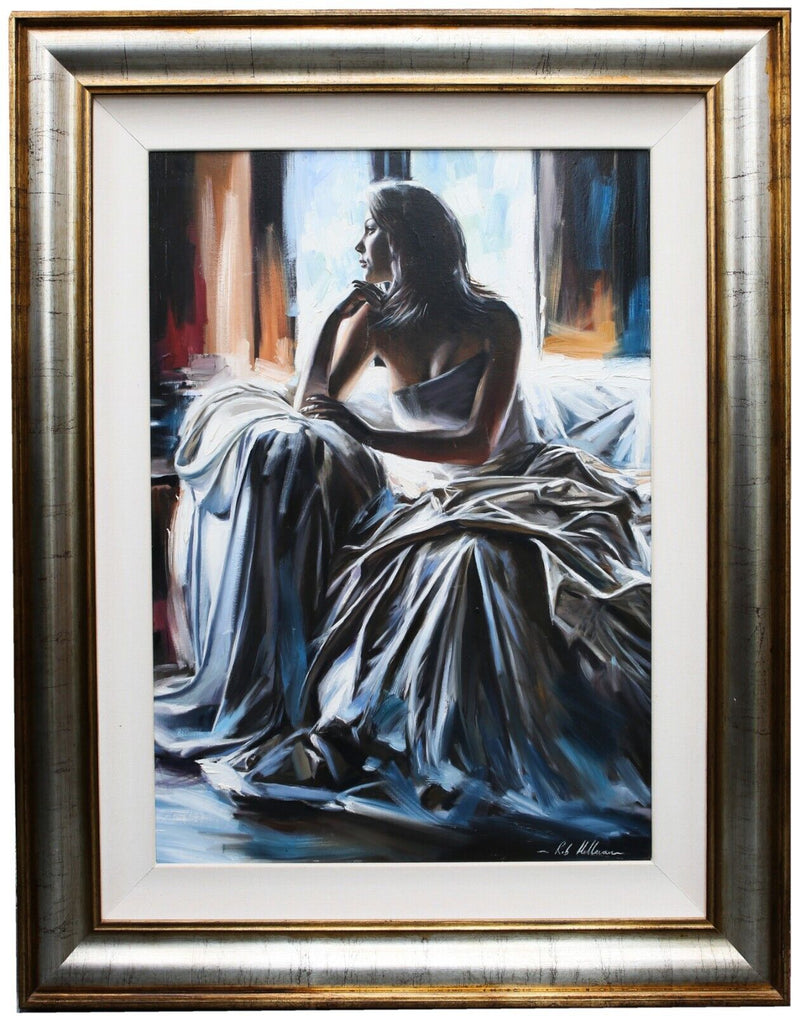 ROB HEFFERAN, 'REFLECTIONS', GIRL WOMAN DRESS LARGE ORIGINAL OIL PAINTING SIGNED
