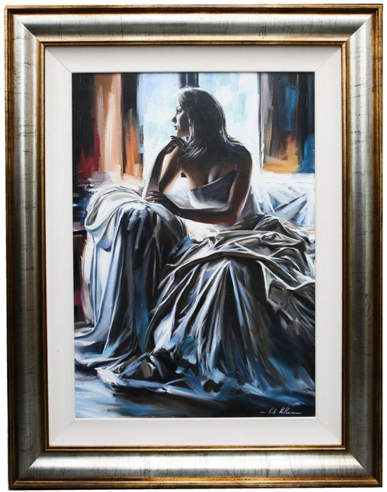 ROB HEFFERAN, 'REFLECTIONS', GIRL WOMAN DRESS LARGE ORIGINAL OIL PAINTING SIGNED