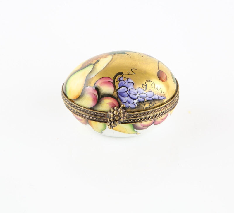 LIMOGES, FRANCE GOLD FRUIT EGG ENAMEL TRINKET PILL JEWELLERY BOX