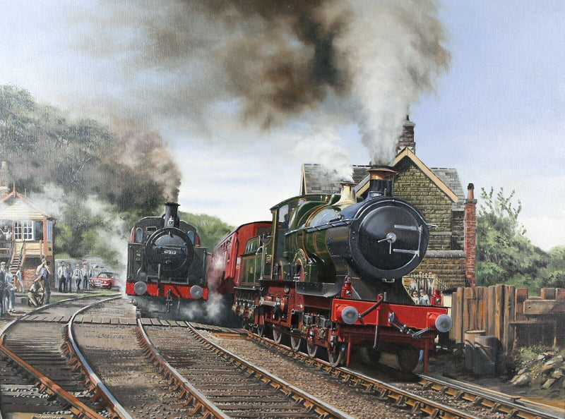 BARRY J FREEMAN, 'LIVING LEGEND', GWR CITY CLASS TRURO & LMS JINTY, OIL PAINTING