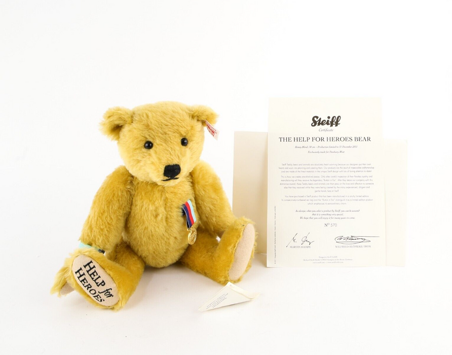 STEIFF 'HELP FOR HEROES BEAR' DANBURY MINT LIMITED EDITION TEDDY 663598 & COA