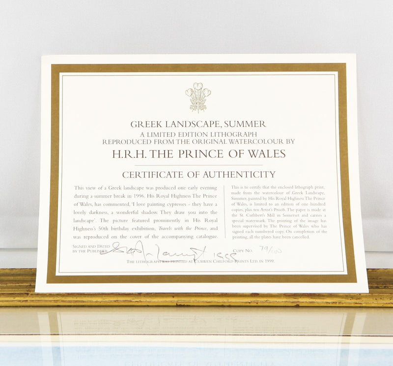 KING CHARLES III / PRINCE OF WALES 'GREEK LANDSCAPE' SIGNED LIMITED EDITION PRINT 79/100
