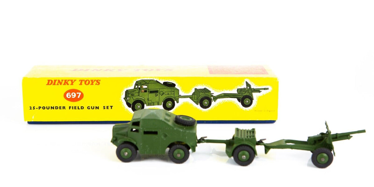 vrai Dinky toys 697 - 25 POUNDER FIELD GUN SET - état A/B vrai Dinky toys 697 - 25 POUNDER FIELD GUN SET - état A/B