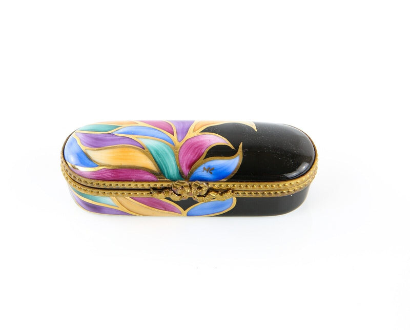 LIMOGES, FRANCE PEINT MAIN RETRO COLOURFUL PATTERN ENAMEL TRINKET PILL JEWELLERY