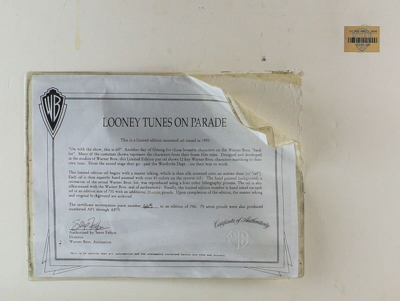 WARNER BROS 'LOONEY TUNES ON PARADE' LARGE ANIMATED CEL ARTWORK 665/750 & COA
