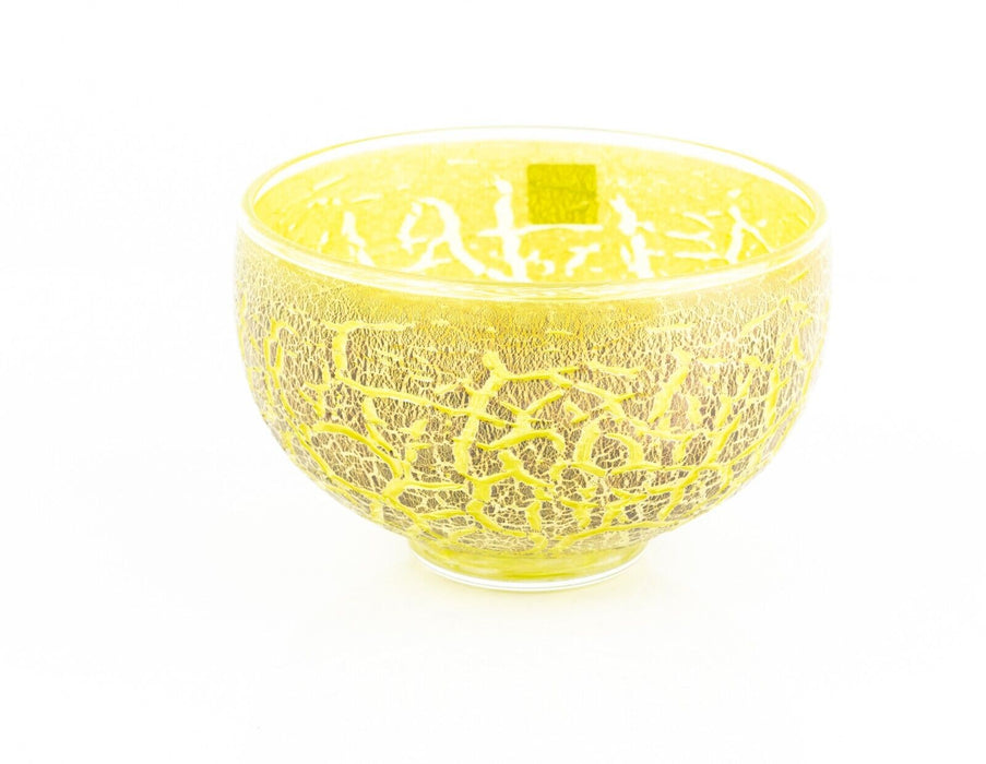 TIMOTHY HARRIS FOR ISLE OF WIGHT 'CRIZZLE' YELLOW/GOLD GLASS OPEN BOWL