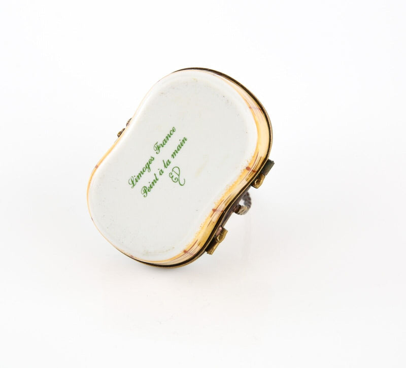 LIMOGES, FRANCE FRUIT PICNIC BASKET ENAMEL TRINKET PILL JEWELLERY BOX