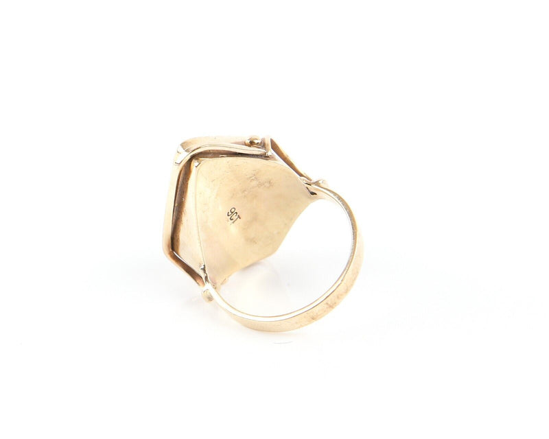 9ct YELLOW GOLD & COLOURFUL BLUE HOLOGRAPHIC STONE RING, 7.7g, SIZE Q