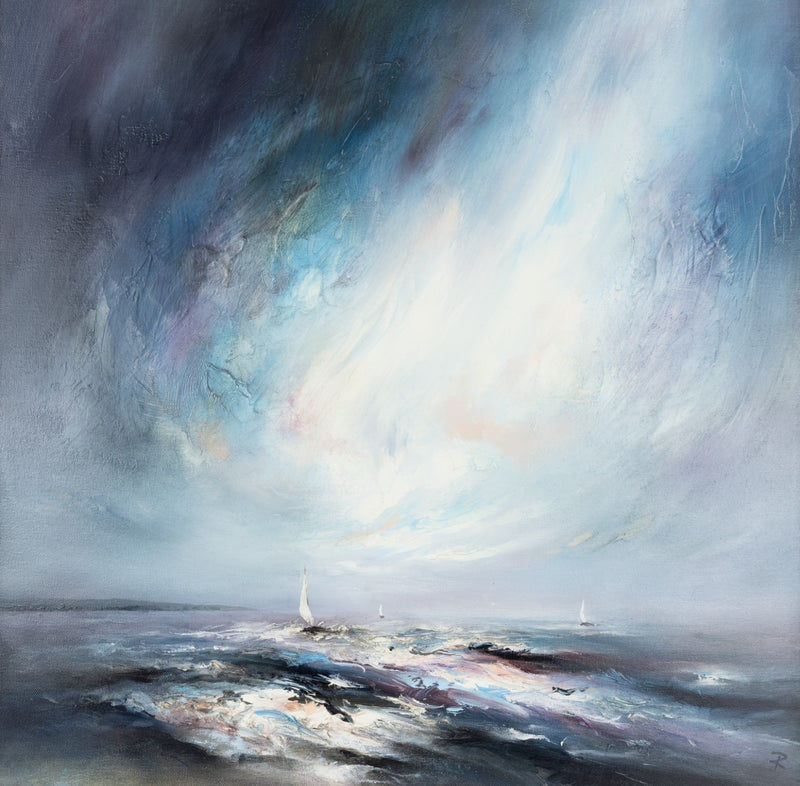 CHRIS & STEVE ROCKS, 'BLUSTERY SEAS I', STORMY SKY ORIGINAL OIL PAINTING, SIGNED