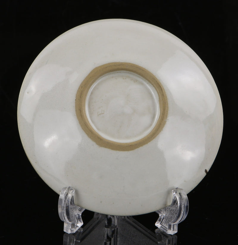 LUCIE RIE - SPECKLED WHITE & MANGANESE STONEWARE STUDIO POTTERY PLATE, SIGNED