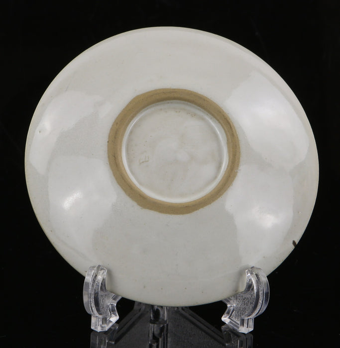 LUCIE RIE - SPECKLED WHITE & MANGANESE STONEWARE STUDIO POTTERY PLATE, SIGNED