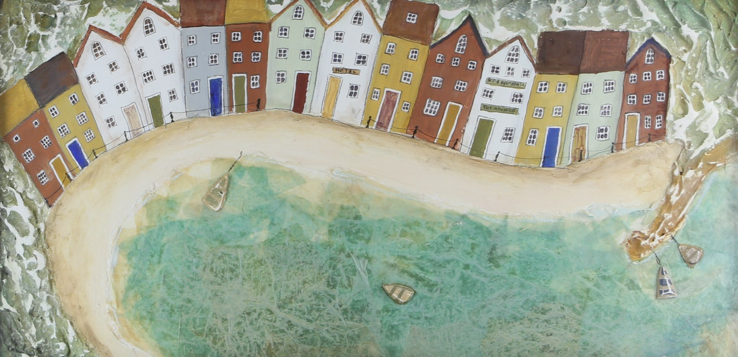 REBECCA LARDNER - 2000 SEASIDE HARBOUR BAY, ORIGINAL MIXED MEDIA PAINTING SIGNED