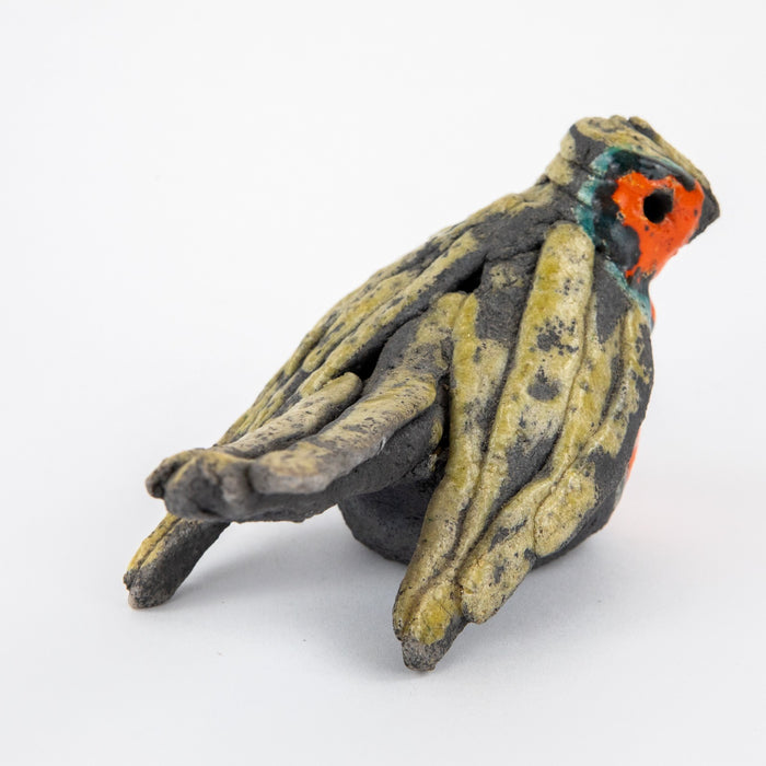 ROSEMARY WREN, OXSHOTT POTTERY - ROBIN, STUDIO ART RAKU BIRD FIGURE MODEL SIGNED