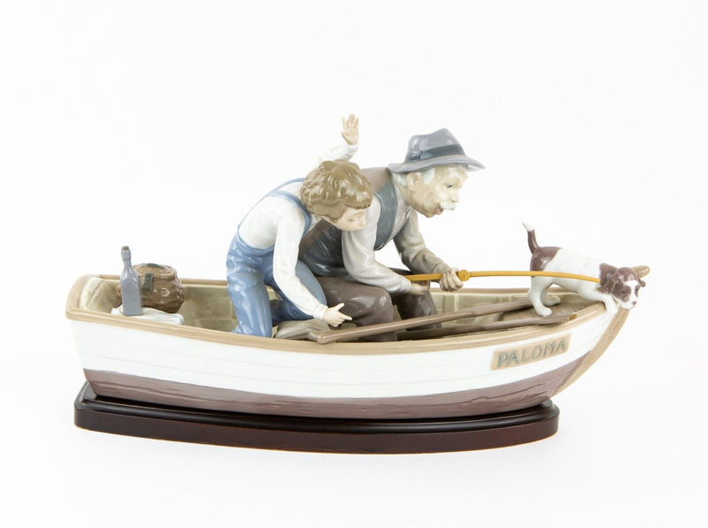 LLADRO 'FISHING WITH GRAMPS' LARGE BOAT BOY DOG FIGURE MODEL 5215
