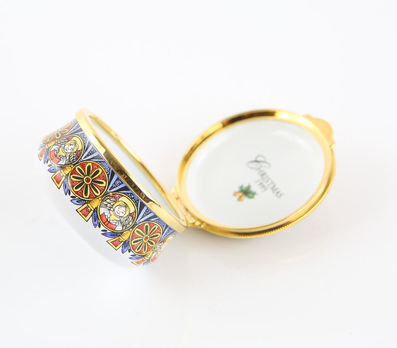 STAFFORDSHIRE 'CHRISTMAS 1995' ANGEL ENAMEL TRINKET PILL JEWELLERY BOX
