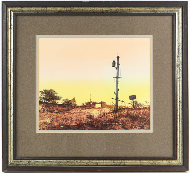 LAURENCE ROCHE 'SUNSET' ABANDONED RAILWAY SIGNAL, ORIGINAL OIL PAINTING, SIGNED
