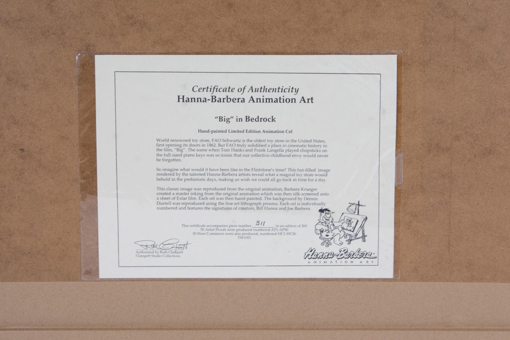 WARNER BROS 'BIG IN BEDROCK' HANNA & BARBERA SIGNED FLINTSTONES CEL ART 311/500