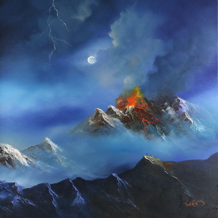 PHILIP GRAY, 'VOLCANO BY MOONLIGHT', LARGE ORIGINAL OIL PAINTING, SIGNED