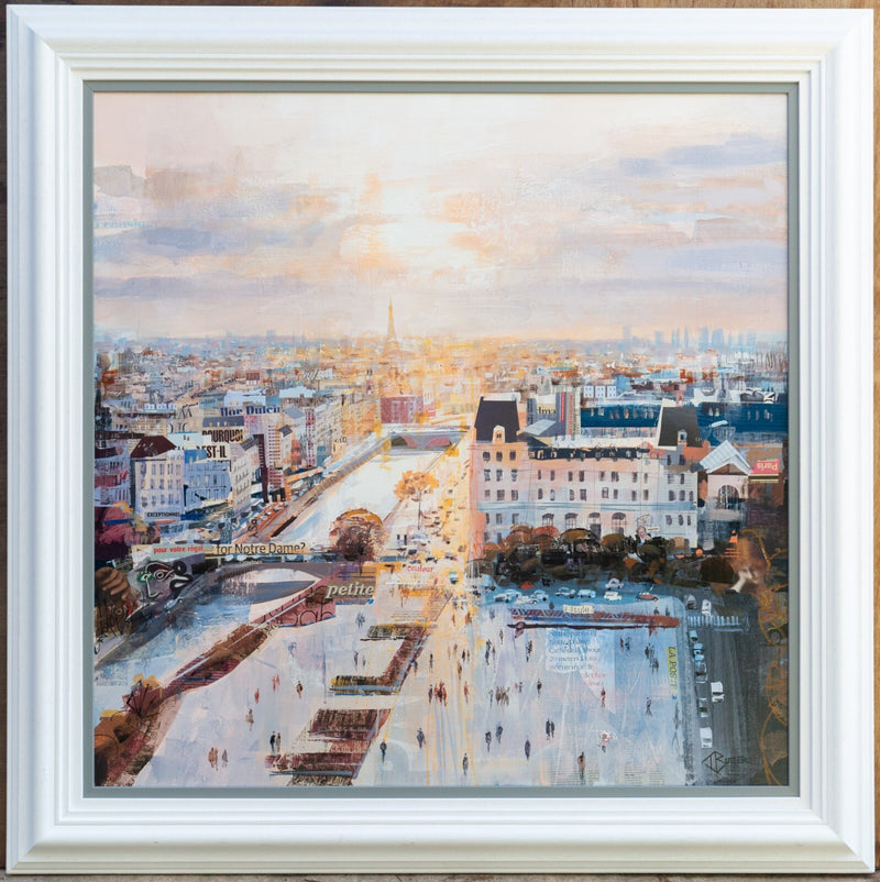 TOM BUTLER, 'ROOFTOP REVERIE, NOTRE-DAME', PARIS, ORIGINAL MIXED MEDIA PAINTING