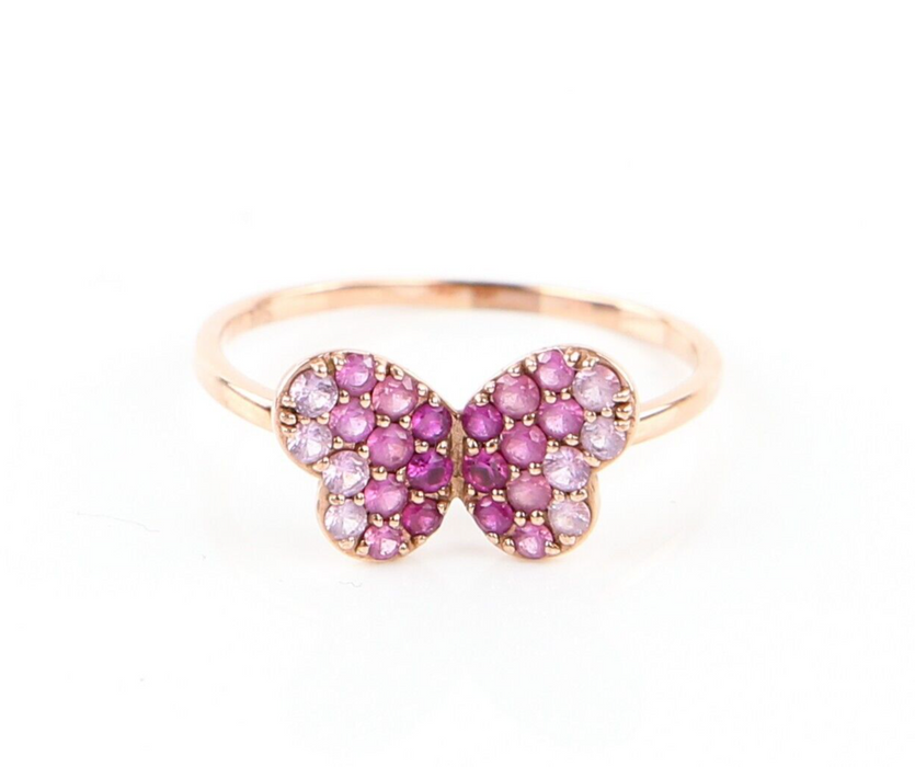 9ct ROSE GOLD & PINK STONE BUTTERFLY DRESS RING, 2g, HALLMARKED, SIZE R