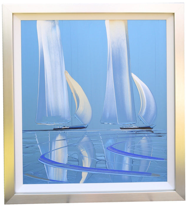 DUNCAN MACGREGOR, SAILS BLUE, BOAT SEASCAPE, LARGE ACRYLIC PAINTING, SIGNED